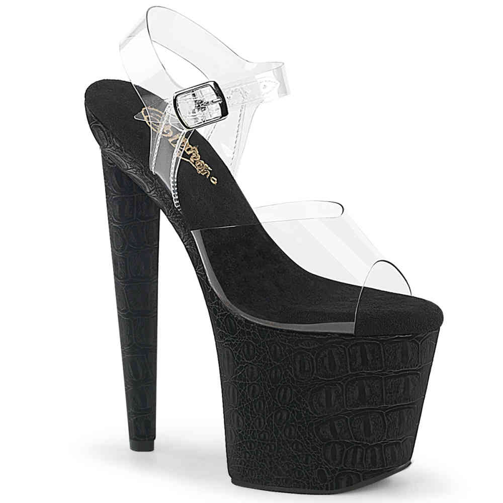 Pleaser - RAZZLE808WR KnöchelriemenSandale, Poledance Schuhe - Transparent/Schwarz